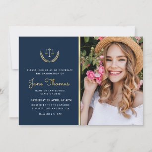 Navy & gold law school graduation party Invitation