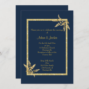 NAVY GOLD LEAF ELEGANT WEDDING INVITATION