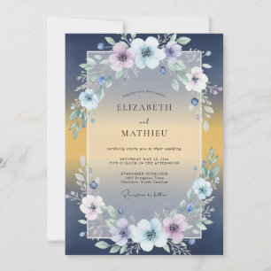 Navy Gold Leafy Wedding Invitation