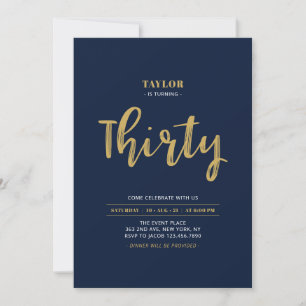 Navy & Gold Lettering 30th Birthday Party Invitation