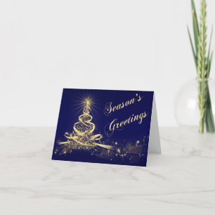 Navy, Gold Lighted Tree Corporate Holiday Card