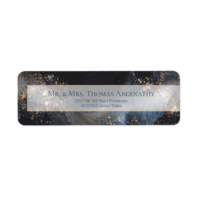 Navy Gold Liquid Marble Return Address Label (Front)
