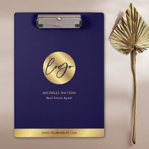 Navy & Gold Logo Real Estate Business Promotional Clipboard