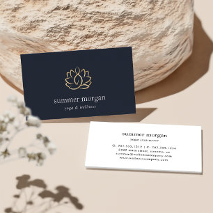 Navy & Gold Lotus Logo Yoga Wellness Meditation Business Card