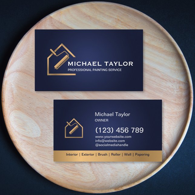 Navy Gold Luxury Professional Painting Service Business Card (Creator Uploaded)