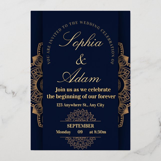 Navy & Gold Mandala Invitation (Front)