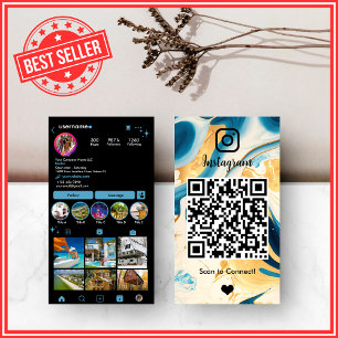 Navy Gold Marble Agate Instagram QR Business Card