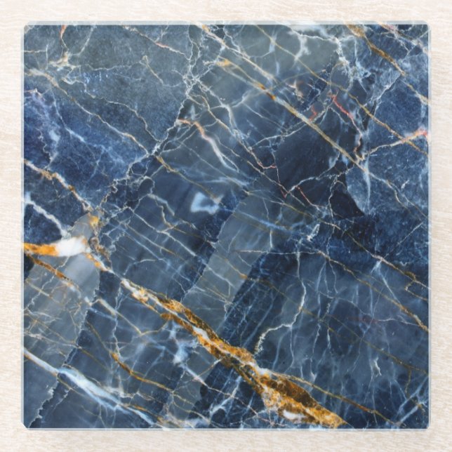 Navy Gold Marble Glass Coaster (Front)