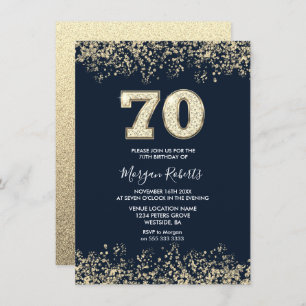 Navy & Gold Mens Womans 70th Birthday Party Invitation