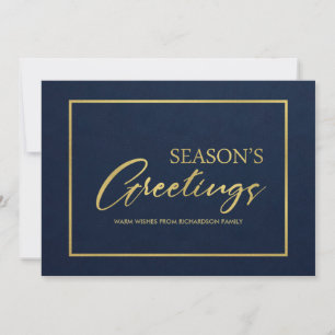 NAVY GOLD MINIMAL CALLIGRAPHY SEASONS GREETINGS HOLIDAY CARD