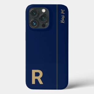 Navy & Gold Minimal Modern Initial Monogram iPhone 13 Pro Case