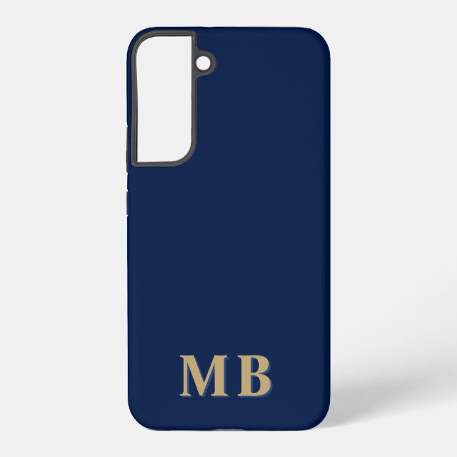 Navy & Gold | Minimal Modern Initial Monogram Samsung Galaxy S22+ Case (Back)