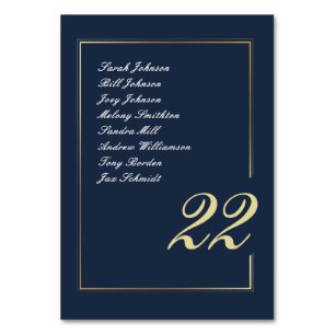 Navy Gold Minimal Script Calligraphy Wedding Table Number