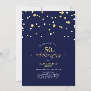 Navy & Gold Modern 50th Wedding Anniversary Party Invitation