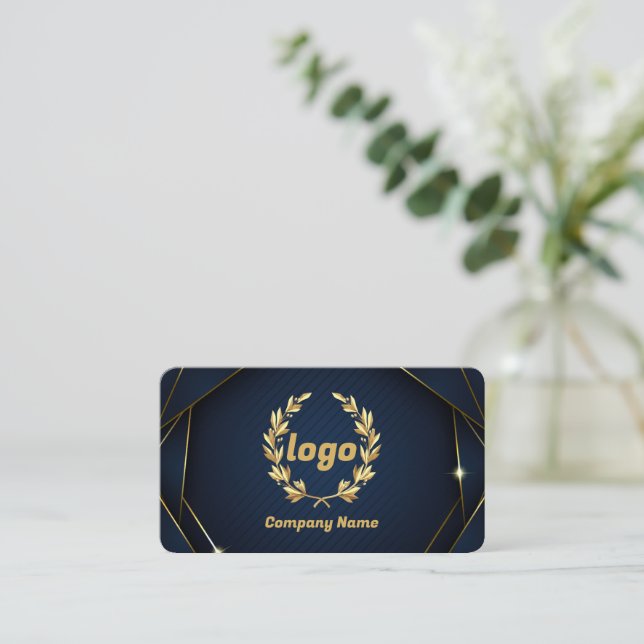 Navy Gold Modern Business Card (Standing Front)