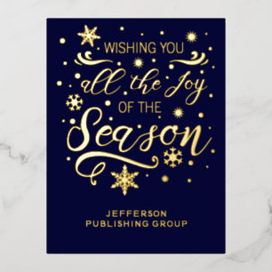 Navy Gold Modern Business Holiday Foil Card