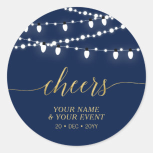 Navy & Gold   Modern Cheers Adult Birthday Favour Classic Round Sticker