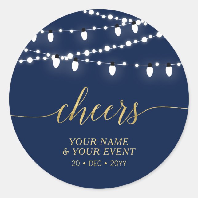 Navy & Gold | Modern Cheers Adult Birthday Favour Classic Round Sticker (Front)