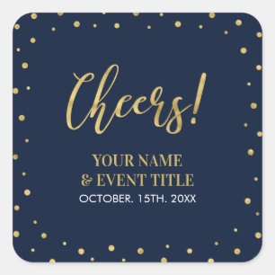 Navy & Gold   Modern Cheers Adult Birthday Favour Square Sticker