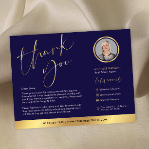 Navy & Gold Modern Real Estate Photo Thank You Card