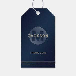 Navy gold modern simple personalised monogram gift tags
