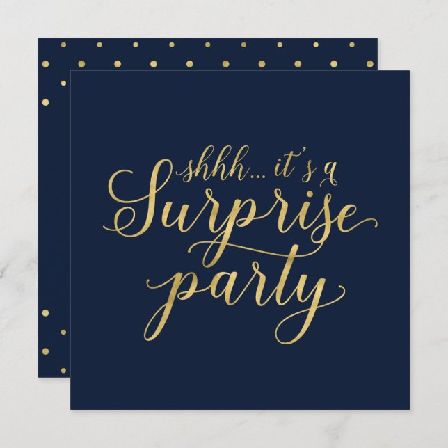 Navy & Gold | Modern Surprise Retirement Party Invitation (Front/Back)