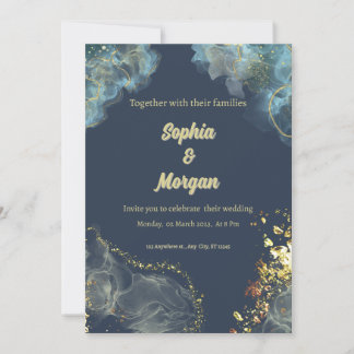 Navy Gold Modern Wedding Invitation