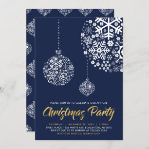 Navy & Gold Modern Winter Holiday Party Invitation