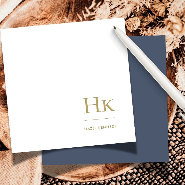 Navy Gold Monogram Simple Elegant Social Notecard (Creator Uploaded)