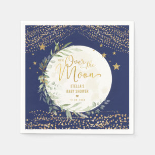 Navy Gold Moon & Stars Greenery Baby Shower Napkin