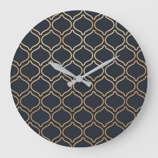 Navy & Gold Moroccan Pattern Large Clock