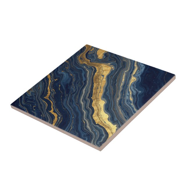 Navy & Gold Natural Marble – Luxury Ceramic Tile (Side)
