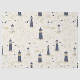 Navy Gold Nautical Lighthouse Coastal Pattern Tissue Paper