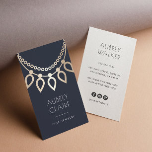 Navy & Gold Necklace Logo Jewellery Designer Business Card