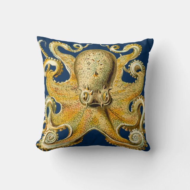 Navy Gold Octopus Abstract cool retro hip  pillow (Front)