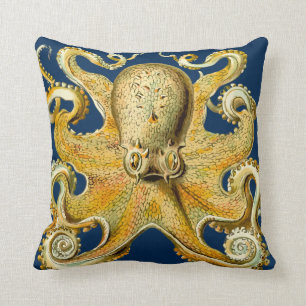 Navy Gold Octopus Abstract cool retro hip  pillow