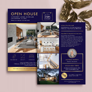 Navy & Gold Open House For Sale Flyer With Photos