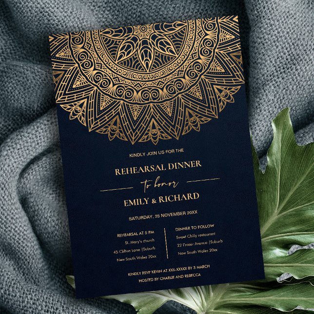NAVY GOLD ORNATE CLASSIC MANDALA REHEARSAL DINNER INVITATION (Creator Uploaded)