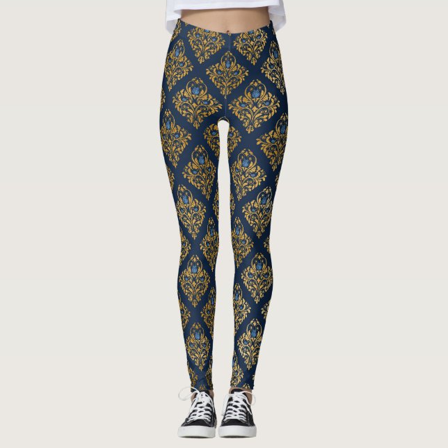 NAVY GOLD Pattern leggings activewear (Front)