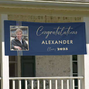 Navy Gold Photo Frame 2025 Graduation Party Banner