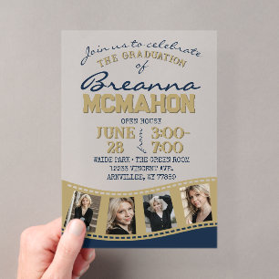 Navy & Gold Photo Graduation Filmstrip Frosted Acrylic Invitations
