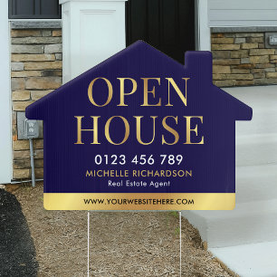 Navy & Gold Promotional Real Estate Open House Garden Sign