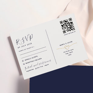 Navy Gold QR Code and Traditional RSVP Card