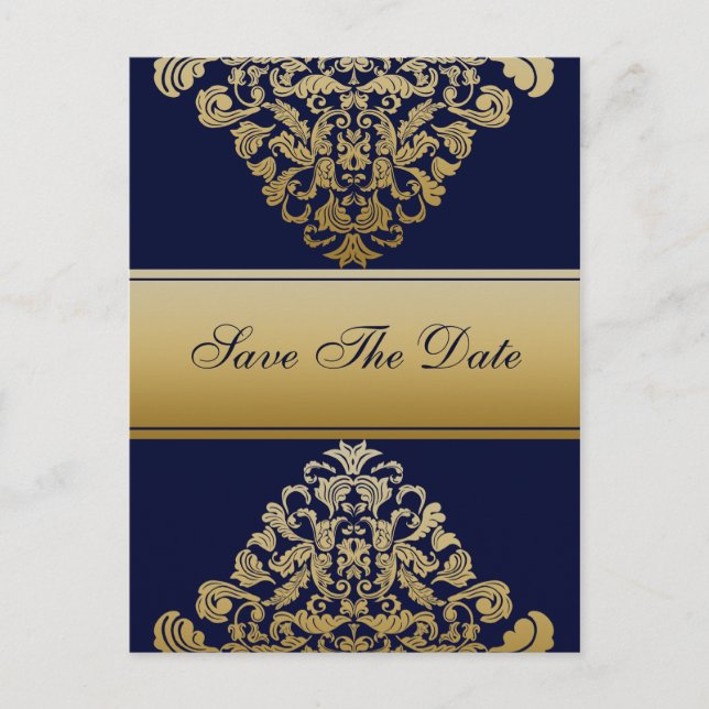 Navy Gold Save The Date  Postcard (Front)
