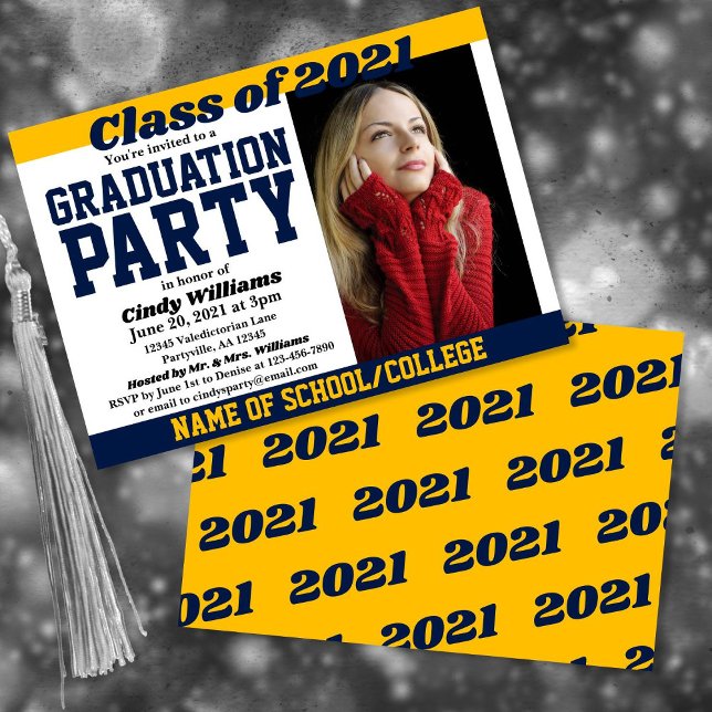 Navy Gold School Colours Photo Graduation Invitation (Creator Uploaded)