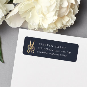 Navy & Gold Scissors Logo Return Address Label