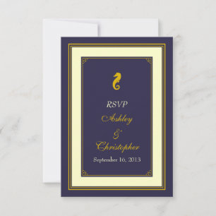 Navy Gold Seahorse Nautical Wedding Response Card