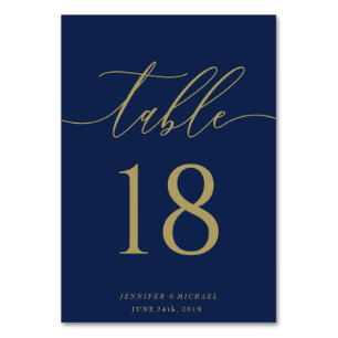 Navy Gold Signature Seat Wedding Party Celebration Table Number