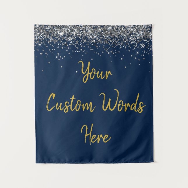 Navy Gold Silver Birthday Party Photo Booth Prop  Tapestry (Front)