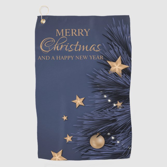 Navy Gold Simple Christmas Day Custom Best  Golf Towel (Front)